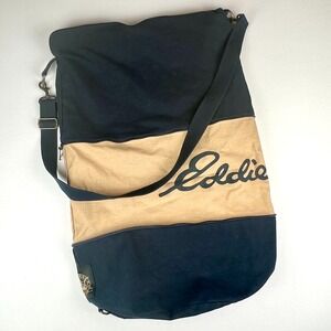 Vintage Eddie Bauer Convertible Duffle Canvas Bag Backpack Navy Beige Strap